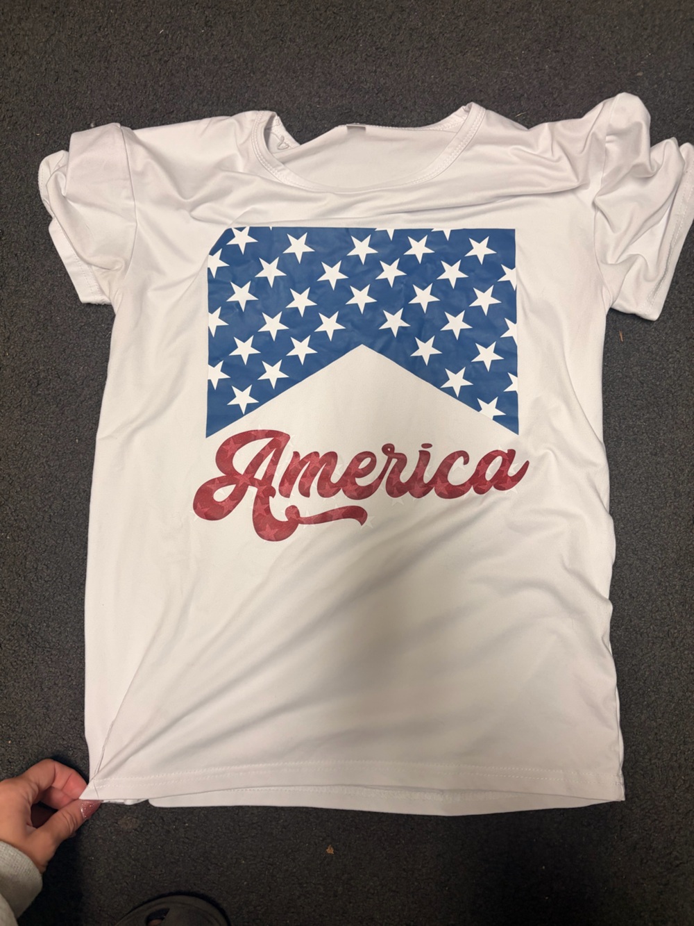 White Tee with Blue Star Panel and Red "America" Script